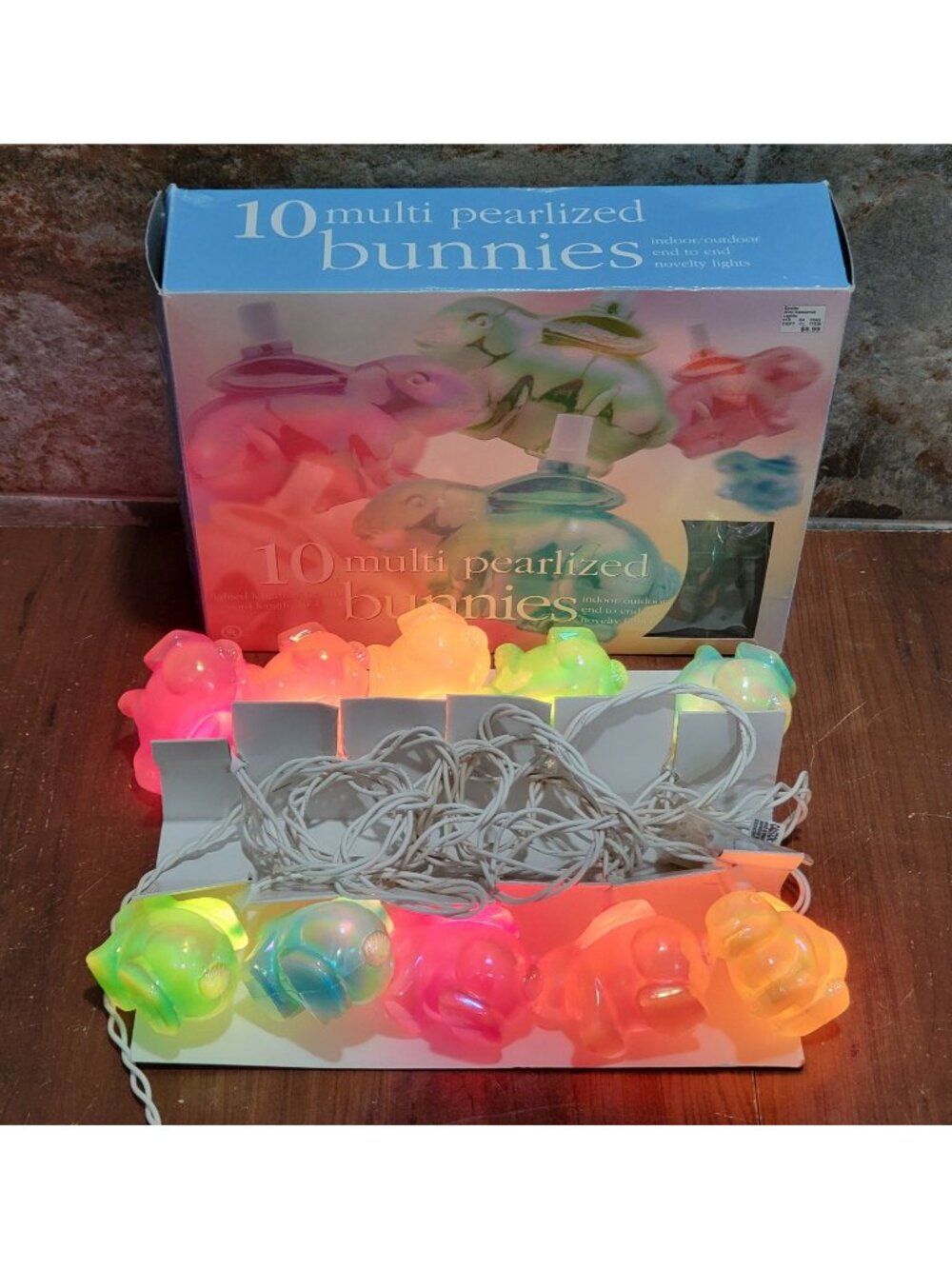 VTG 10 Multi Pearlized Pastel Blow Mold Bunny Indoor Outdoor Novelty Lights 2003